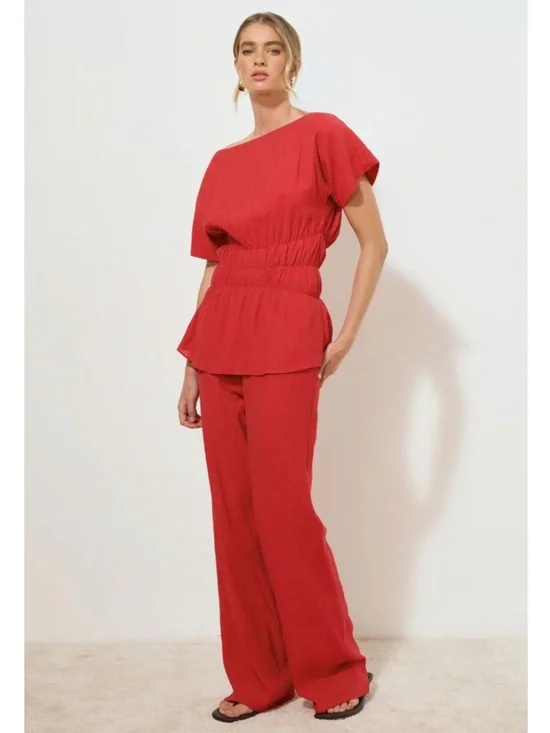 NWT MON RENN LOTUS TOP ROSE RED - Picture 3 of 5